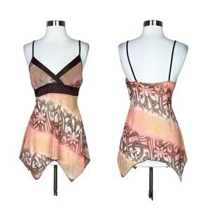 Vintage | Y2K Teenie Weenie Brown Pink Sheer Handkerchief Hem Cami Tank Top XS/S
